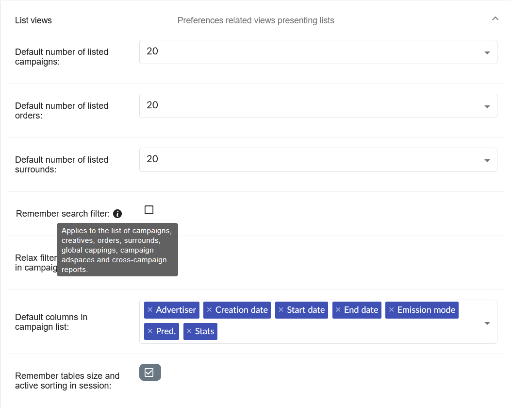 Search preferences